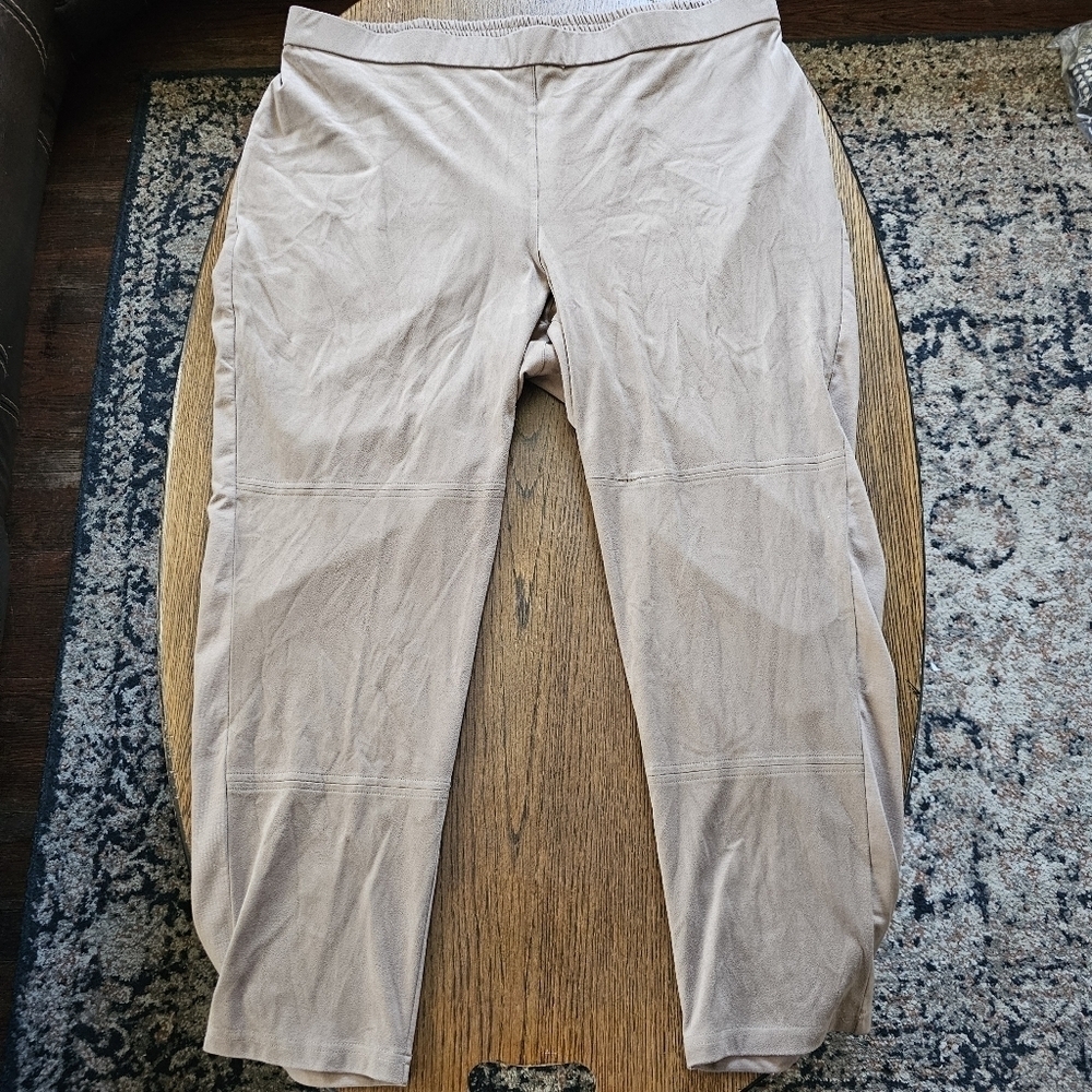 Catherines Black Label Light Tan Faux Suede Pull Up Pants Size Women's 2X 22/24